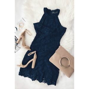 Lulus Love Poem Navy Blue Lace Dress